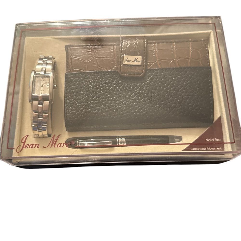 Jean Marc Watch, Wallet, and Pen Set - Silver and Brown